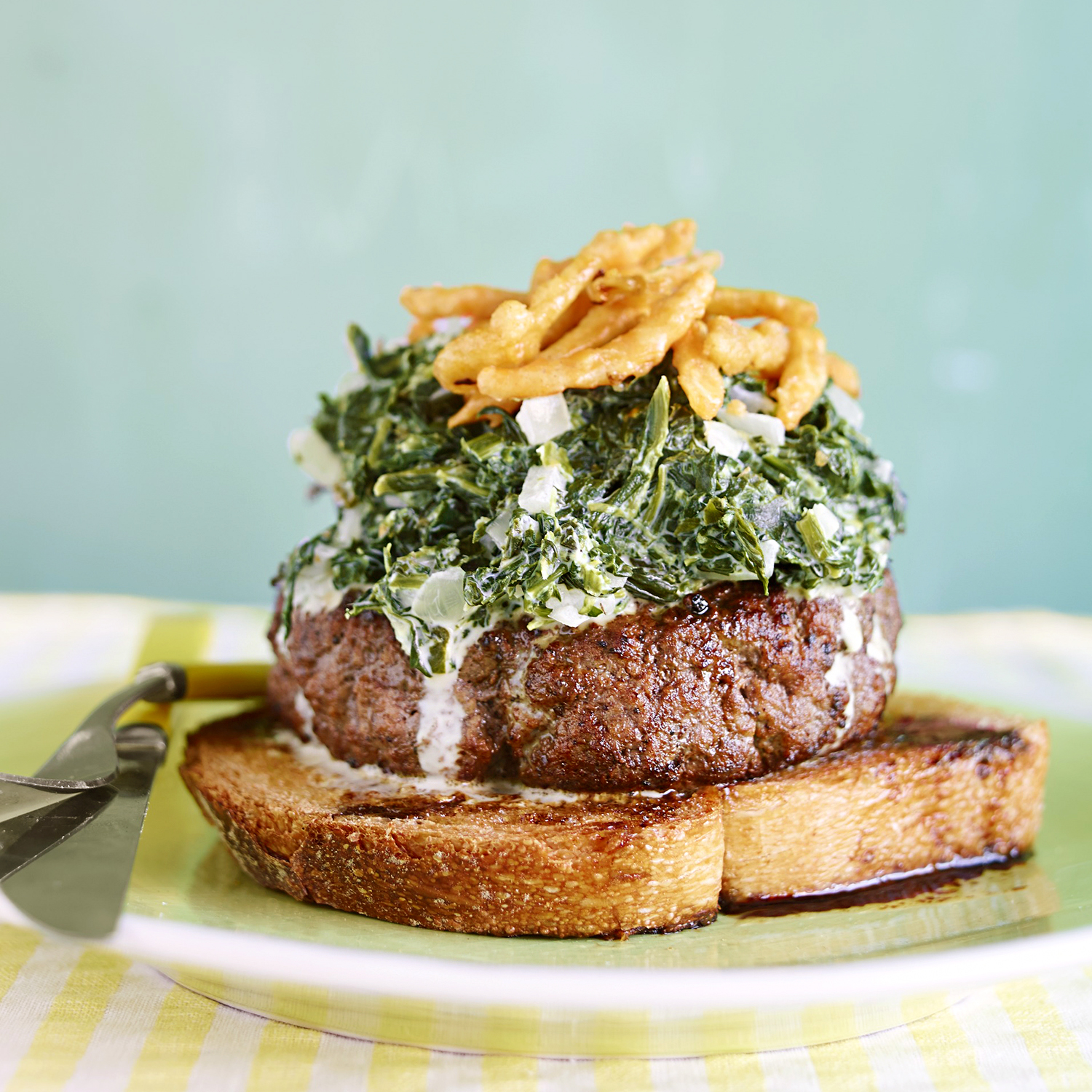 creamed-spinach knife and fork burgers