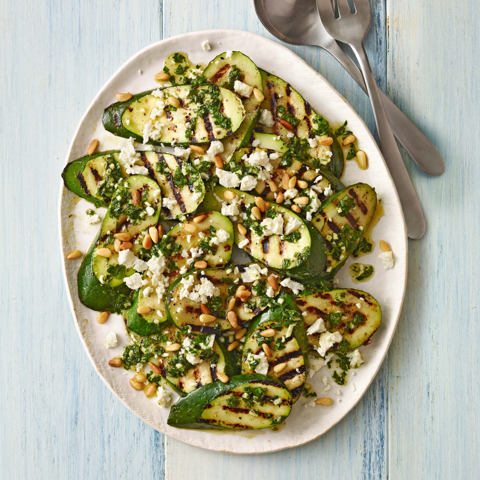 Grilled Zucchini with Feta & Pine Nuts