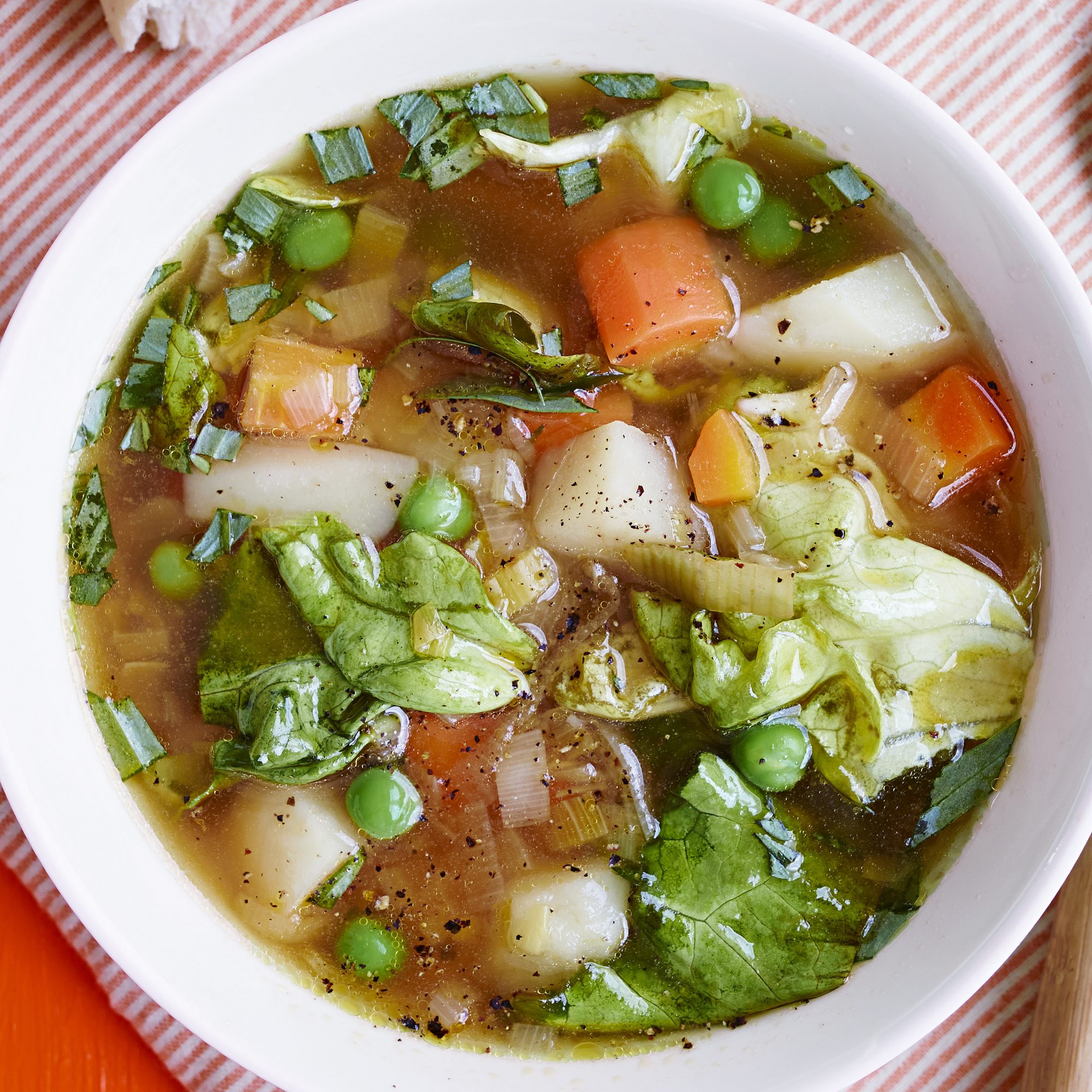 quick veggie soup with spring lettuce