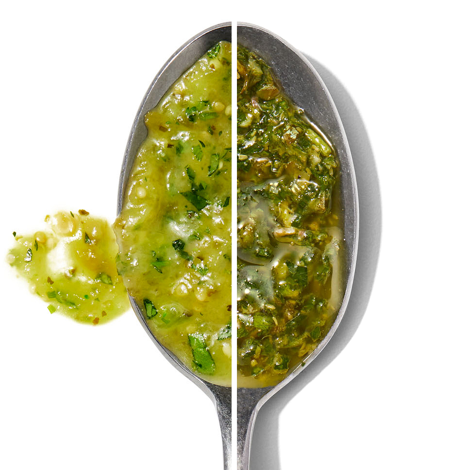 mexican vs italian salsa verde on spoon