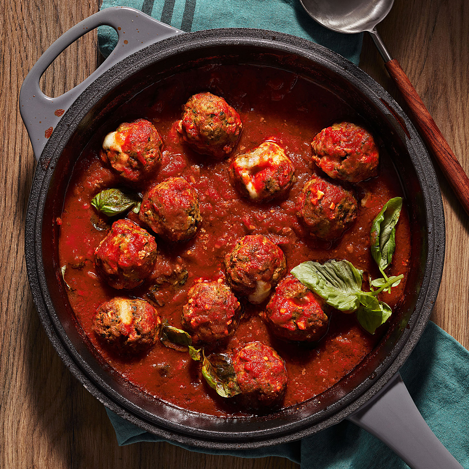 Provolone-Stuffed Meatballs with Kale