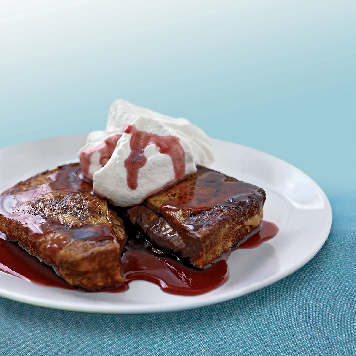 Peanut Butter-Chocolate Stuffed French Toast with Jam Syrup 