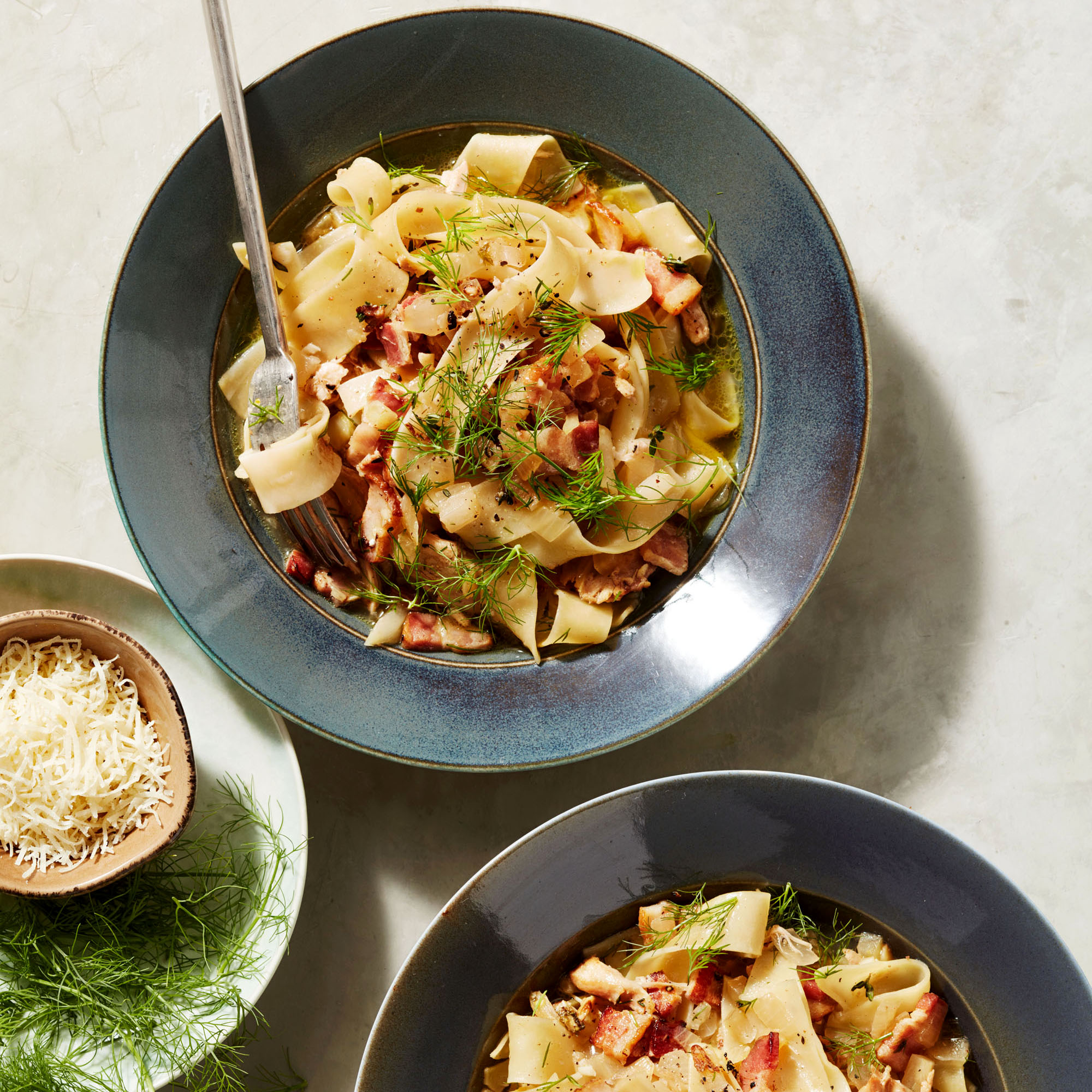 Bacon, Fennel and Chicken Ragu topped with dill