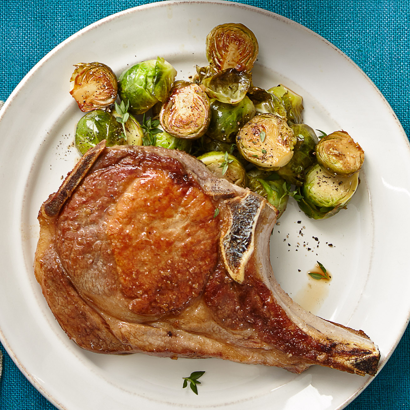 Pork Chops & Cider-Braised Brussels Sprouts