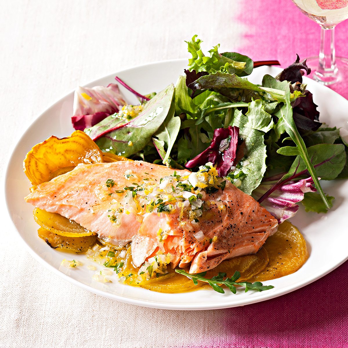 roasted salmon and golden beets