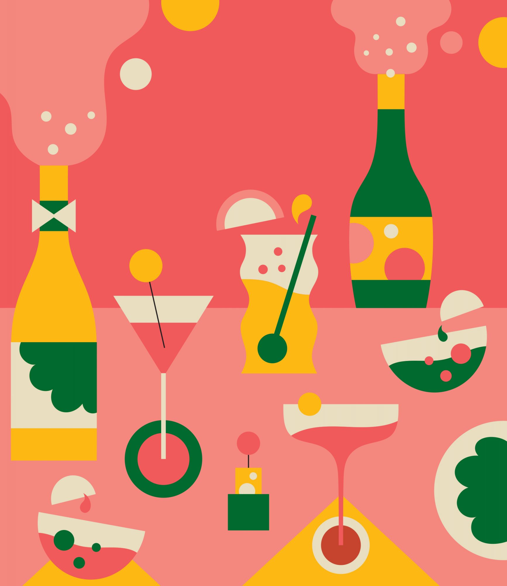 illustration of champaign and cocktails
