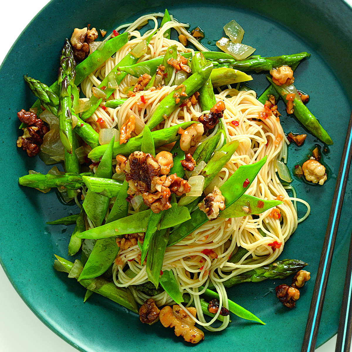 Spring Noodle Stir-Fry with Asparagus and Walnuts