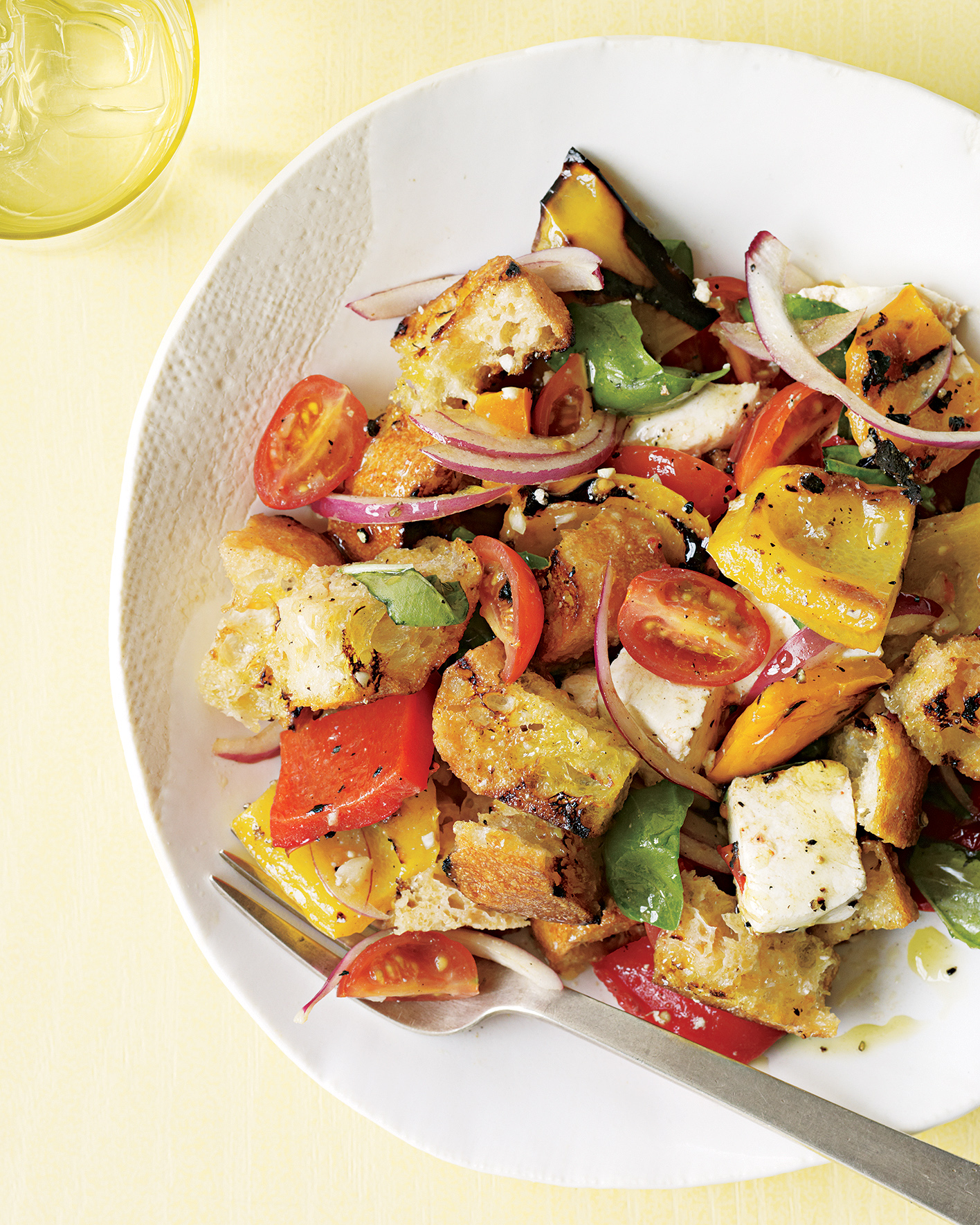 Mozzarella and Grilled Pepper Salad with Croutons