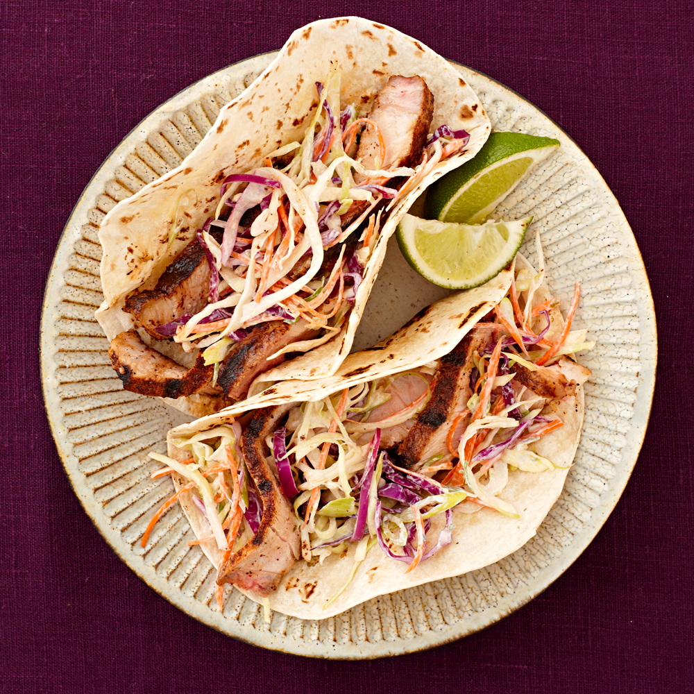 Chili Pork Tacos with Sweet Lime Slaw