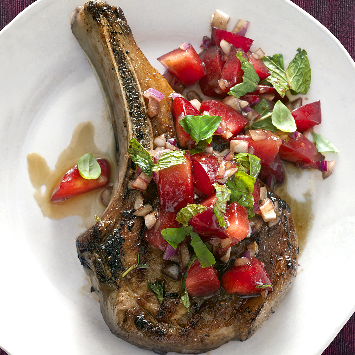 Grilled Pork Chops with Fresh Plum Sauce 