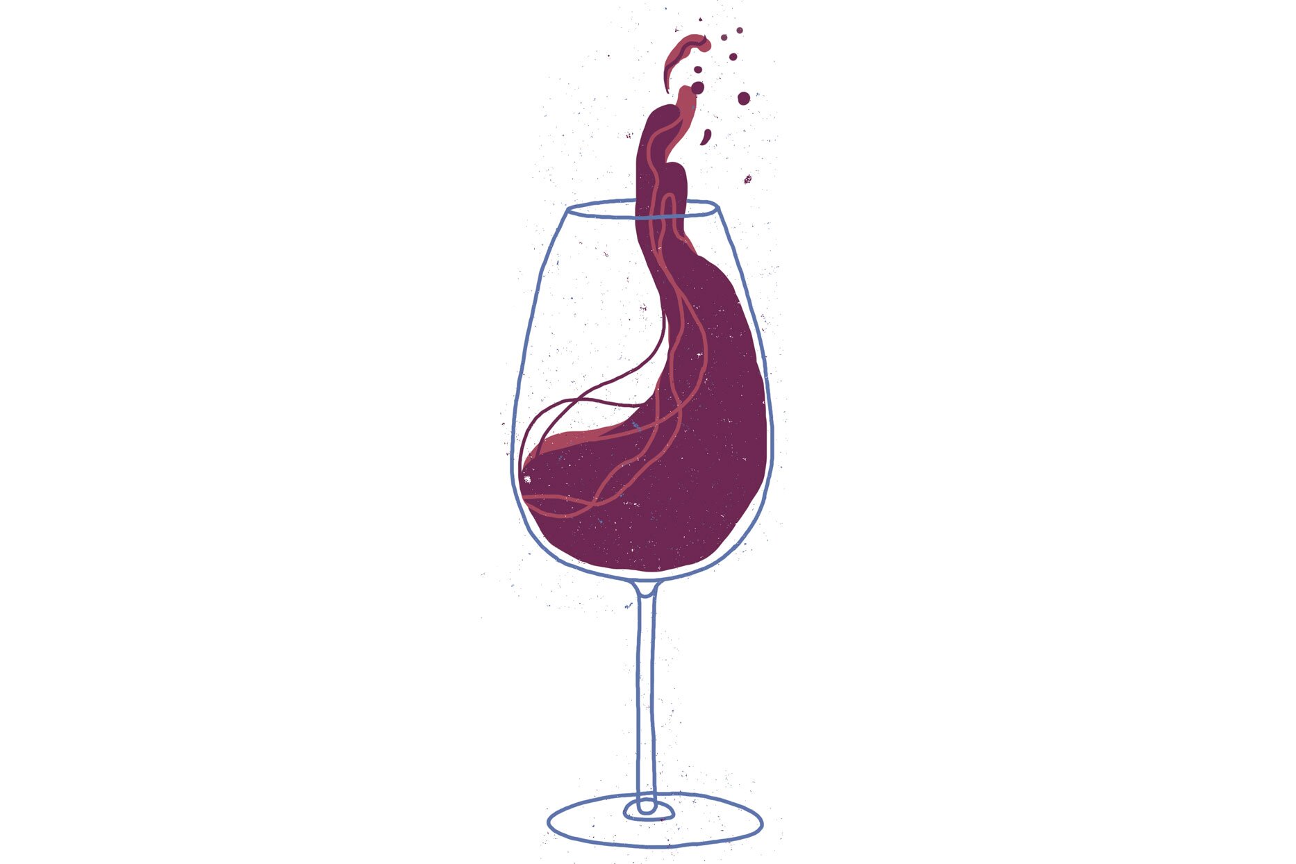 wine splashing up in wine glass illustration