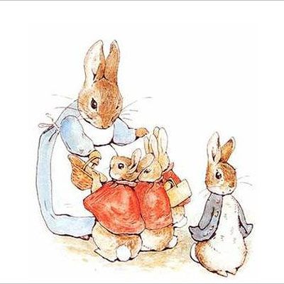 Beatrix Potter | In Beatrix Potter's cautionary tale, the irresponsible Mrs. Rabbit leaves her son, Peter, and daughters, Flopsy, Mopsy, and Cottontail, at home while she goes shopping.