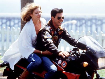 Tom Cruise, Kelly McGillis, ... | TOP GUN . After that movie, bomber jackets and aviator sunglasses were huge. &mdash; SadButTrue