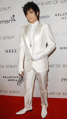 Adam Lambert | BRIGHT WHITES, BIG CITY Adam eschewed his usual dark hues at the Art Of Elysium's 3rd Annual ''Heaven'' Black Tie Charity Gala in Los Angeles