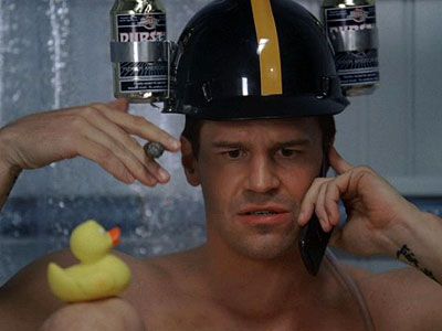 Bones, David Boreanaz | ''The beer hat Booth wears in the bathtub in the 'The Pain in the Heart' sits on the desk of an Executive Producer's assistant. The