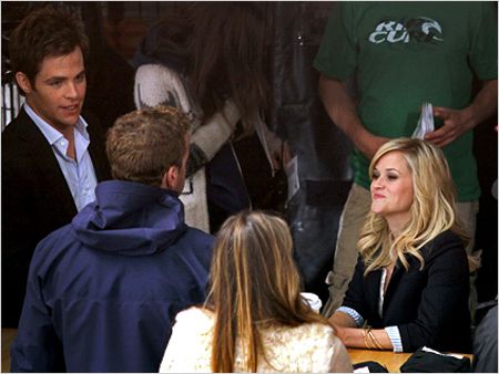 Chris Pine, Reese Witherspoon | On location at Lonsdale Quay Market in North Vancouver.