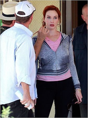 Christina Hendricks | Mad Men costar gets ready to steal more than hearts on this L.A. set &mdash; she'll be robbing a pawn shop.