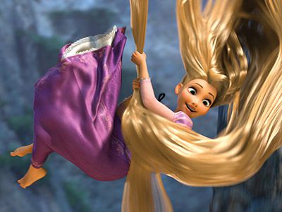 LET DOWN YOUR HAIR! Rapunzel swings down in Tangled