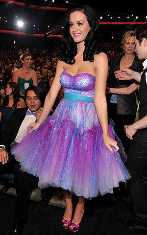 Katy Perry | We're used to seeing the adventurous pop star in crazy costumes, but this tulle Betsey Johnson gown looked too heavy-handed on the California Girl. D