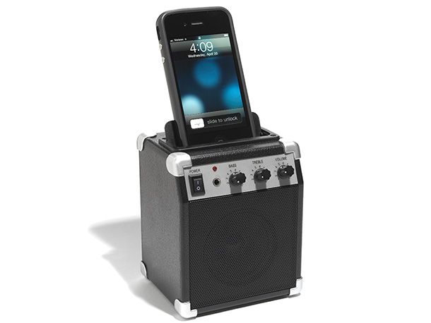 Pottery Barn's Classic Mini Amplifier connects to iPhones and other MP3 players, offering big sound in a throwback package. $26