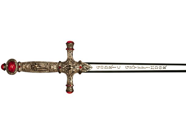 Harry Potter | Godric Gryffindor's sword was designed from bits and pieces of actual weaponry, forged not by goblin hands but by those in the prop department. ''We