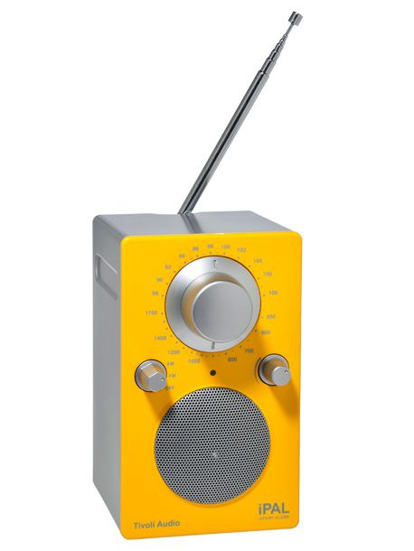 This compact and colorful retro audio player &mdash; check out the antenna! &mdash; lets him tune in to FM radio, but also serves as an