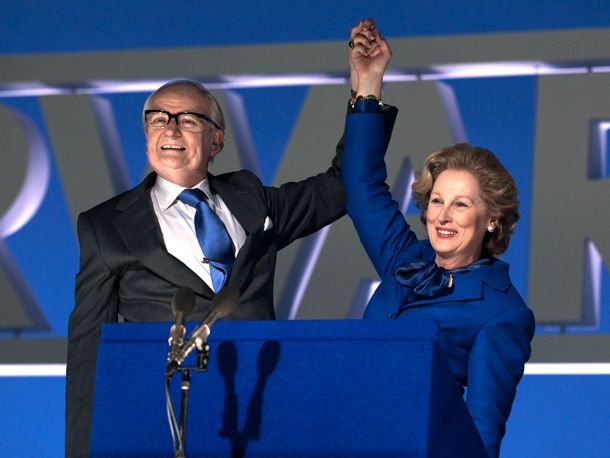 Meryl Streep undergoes her latest transformation, this time embodying Margaret Thatcher (pictured here with Jim Broadbent), the tough-?as-nails British prime minister.
