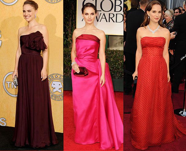 Natalie Portman | Fashion MVP standing after Golden Globes and SAG Awards: 7th Her earlier gowns, Lanvin (Golden Globes, center) and Giambattista Valli (SAG Awards, left), were sophisticated