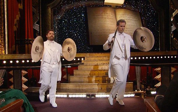 Will Ferrell, Zach Galifianakis, ... | ''Serious musicians'' Will Ferrell and Zach Galifianakis &mdash; forgive me, Zaj Gabasaphanapis &mdash; presented the award for Best Original Song, with the pair wielding dueling
