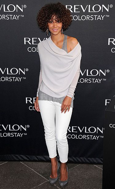 Halle Berry (in a Helmut Lang top, AllSaints pants and Miu Miu heels) at the Revlon ColorStay Whipped Creme launch in New York City
