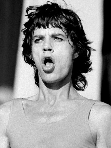 Mick Jagger on stage in Philadephia, 1981, photographed by Lynn Goldsmith