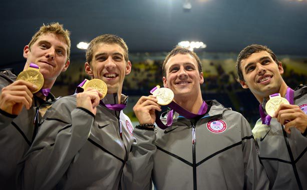Ryan Lochte, Michael Phelps, ... | As part of Team USA, Phelps takes gold in the 4x200m freestyle relay. With 19 total Olympic medals, Phelps surpasses Russian gymnast Larisa Latynina's record