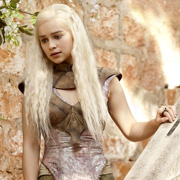 Emilia Clarke, Game of Thrones | Whose wig takes the longest to style? Daenerys' (Emilia Clarke). ''Emilia has really dark, almost black hair. We have to tightly [braid] her hair first.