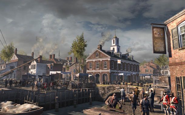 Assassin's Creed 3 | From the red brick buildings to the bustling crowds, ACIII 's take on the popular Boston tourist spot looks a lot like it does today,