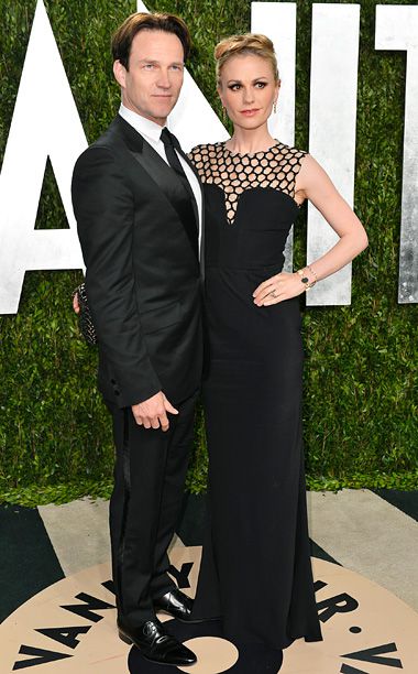 Anna Paquin (in Alexander McQueen) and Stephen Moyer at the Vanity Fair Oscar party