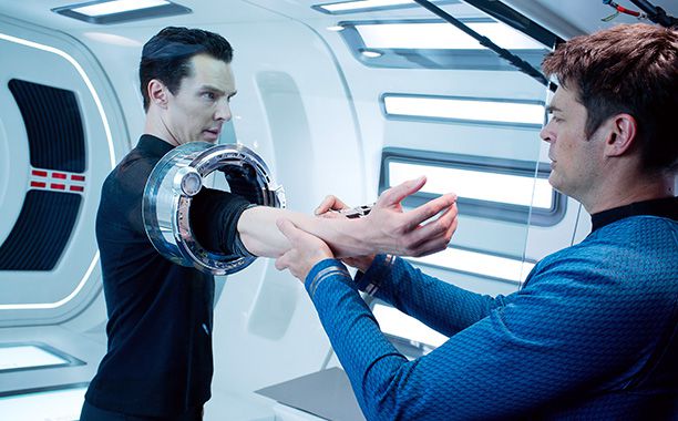 John Harrison (Benedict Cumberbatch) and Dr. Leonard ''Bones'' McCoy (Karl Urban)