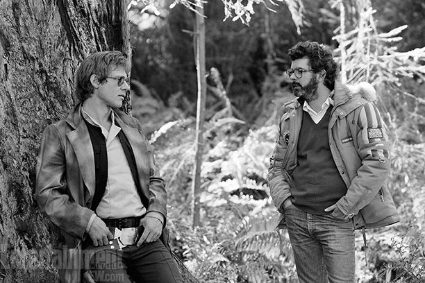 George Lucas, Harrison Ford, ... | Harrison Ford, left, with George Lucas, is the picture of detached cool in this leafy Northern California location shot. Ford was on a career tear