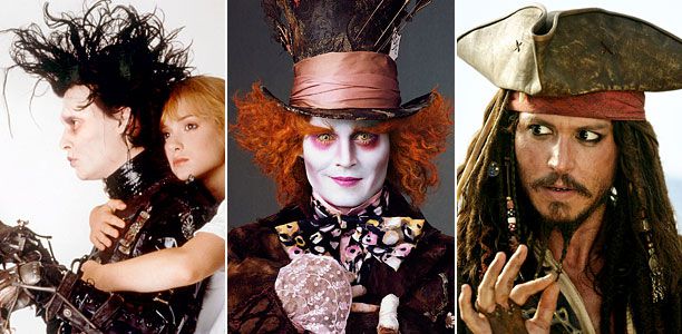 Johnny Depp in Edward Scissorhands, Alice in Wonderland, Pirates of the Caribbean