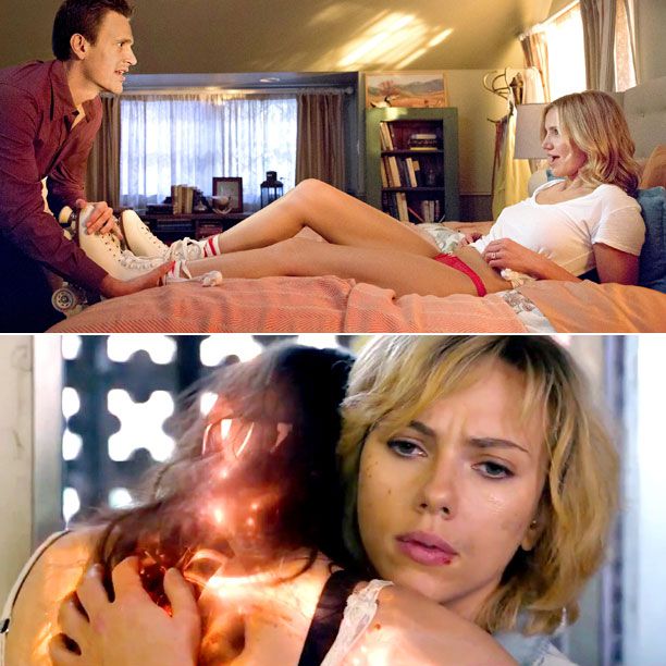 One day, two red-hot flicks: Cameron Diaz gets hot under the collar after her Sex Tape disappears, while Scarlett Johansson brings the firepower as an