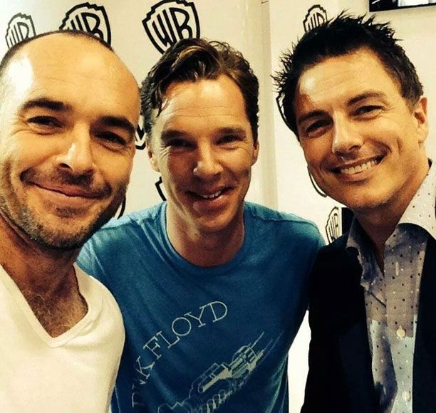A geek trifecta: Arrow's Paul Blackthorne and John Barrowman (right) with The Hobbit's Benedict Cumberbatch