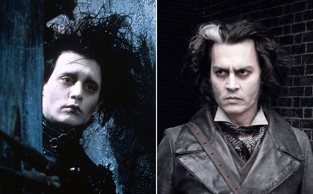 Johnny Depp | Not everything gets better with age. Sporting similar coiffures in two Tim Burton projects 17 years apart, Depp gained a skunk patch and lost a