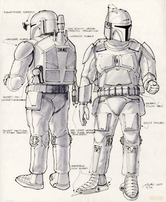 Star Wars: Episode V - The Empire Strikes Back | An early concept design from Joe Johnston of the baddest bounty hunter in the galaxy, Boba Fett