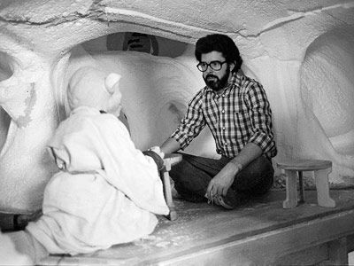 Star Wars: Episode V - The Empire Strikes Back, George Lucas | George Lucas spends some quality time in the home of his latest creation, the wise old Jedi master Yoda