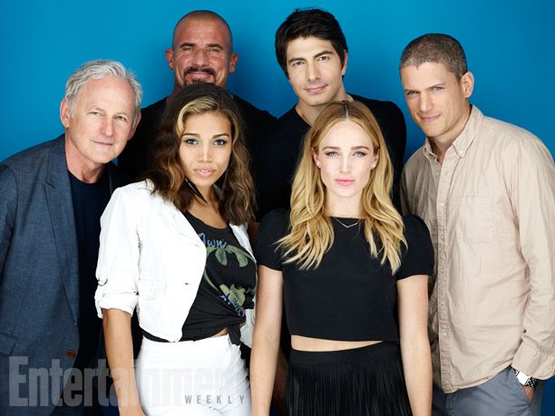 (Back row) Dominic Purcell, Brandon Routh; (front row, l-r) Victor Garber, Ciara Renee, Caity Lotz, Wentworth Miller, 'Legends of Tomorrow'