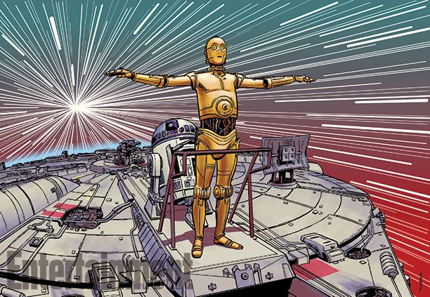 6. R2-D2 and C-3PO recreate the iconic King of the World scene for an article that wonders whether The Force Awakens could be the next Titanic