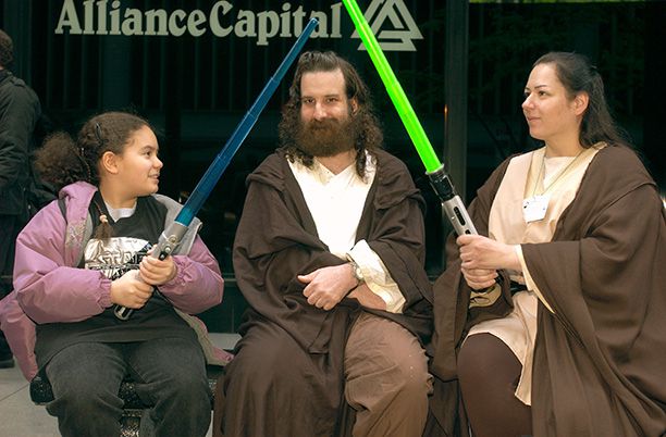 April 27, 2002: Star Wars enthusiasts line up for the New York City premiere of Attack of the Clones