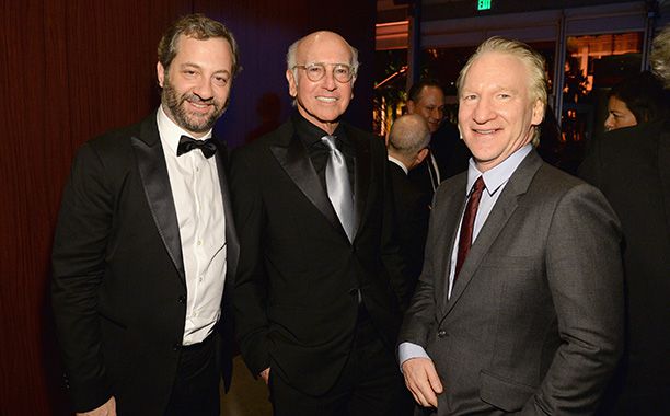 Judd Apatow, Larry David, and Bill Maher at the 2016 Vanity Fair Oscar Party