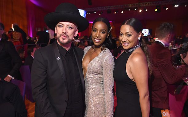 Boy George, Kelly Rowland, and La La Anthony at the 24th Annual Elton John AIDS Foundation's Oscar Viewing Party