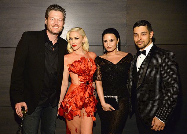 Blake Shelton, Gwen Stefani, Demi Lovato, and Wilmer Valderrama at the 2016 Vanity Fair Oscar Party