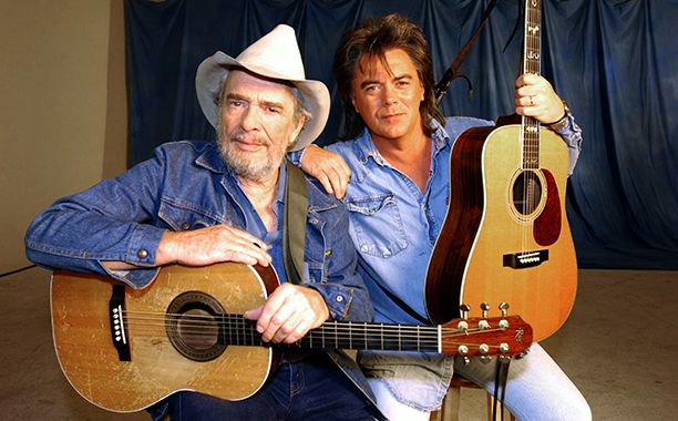 Merle Haggard With Marty Stuart Filming the "Farmer's Blues" Music Video on August 31, 2003